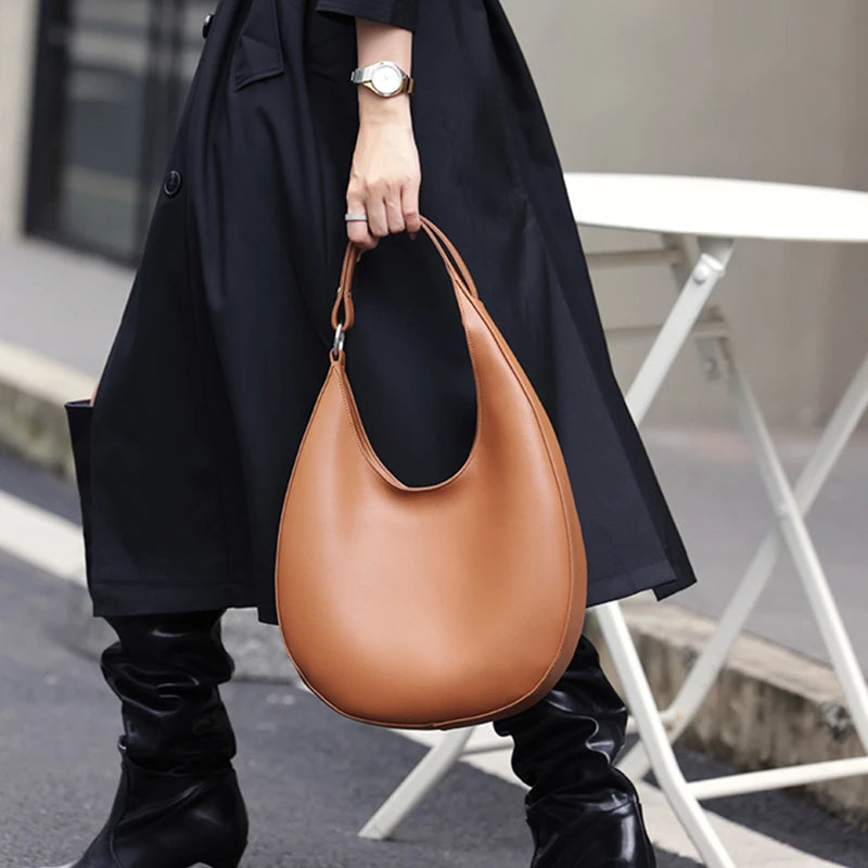 Genuine Leather Shoulder Bags 2024 High Fashion Trend Designer Underarm Half Moon Crossbody Purses Tote Ladies Handbags - Premium shoulder bag from Lizard Vigilante - Just $88.88! Shop now at Lizard Vigilante