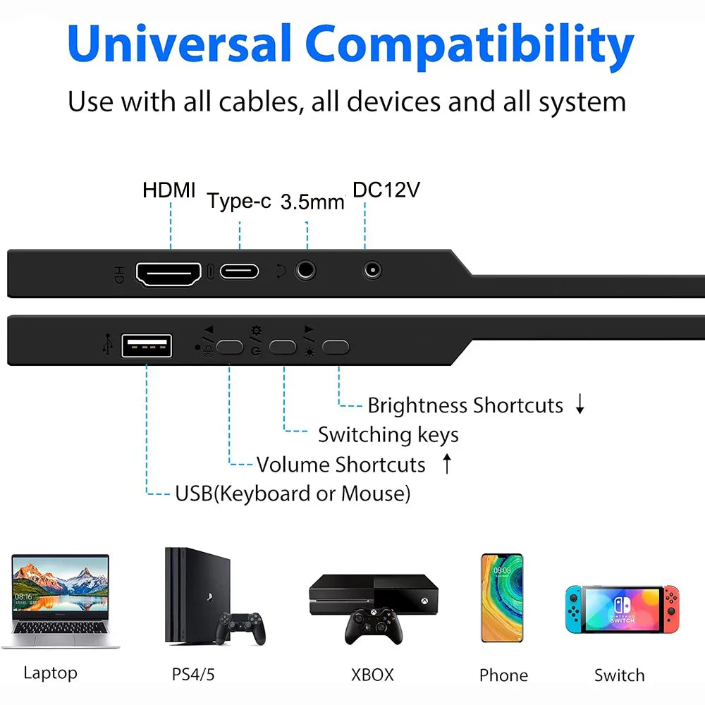 17.3Inch Portable Monitor External Display LCD Screen PC Gamer HDMI-compatible Switch Xbox PS4/PS5 Laptop Display Gaming Monitor