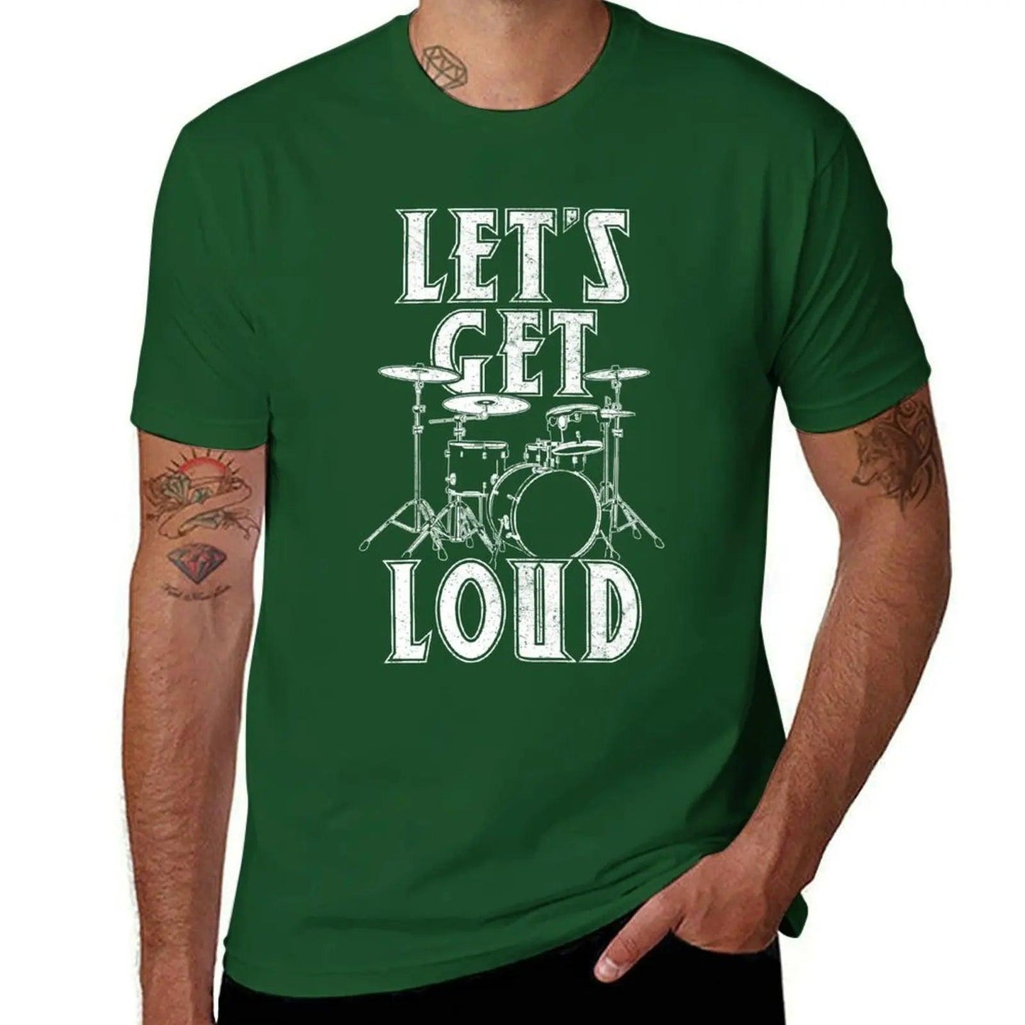 Let's Get Loud Drummer Rock Music Lover T-shirt Blacks Aesthetic Clothes Customs Designer T Shirt Men - Lizard Vigilante