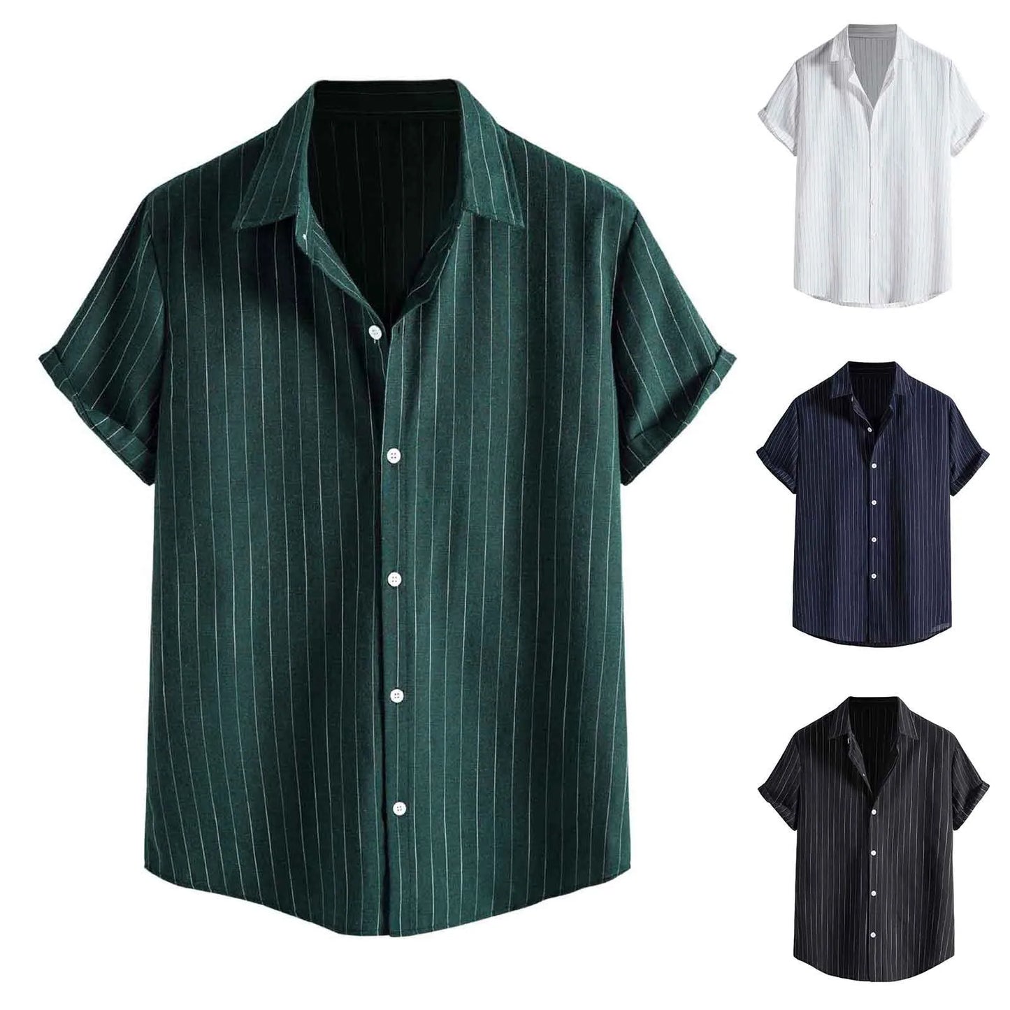 Mens Shirts Casual Striped Short Sleeved Shirts Turn-Down Collar Shirt Top Fashion Summer Male Clothing 2024 Harajuku Streetwear - Premium  from Lizard Vigilante - Just $11.99! Shop now at Lizard Vigilante