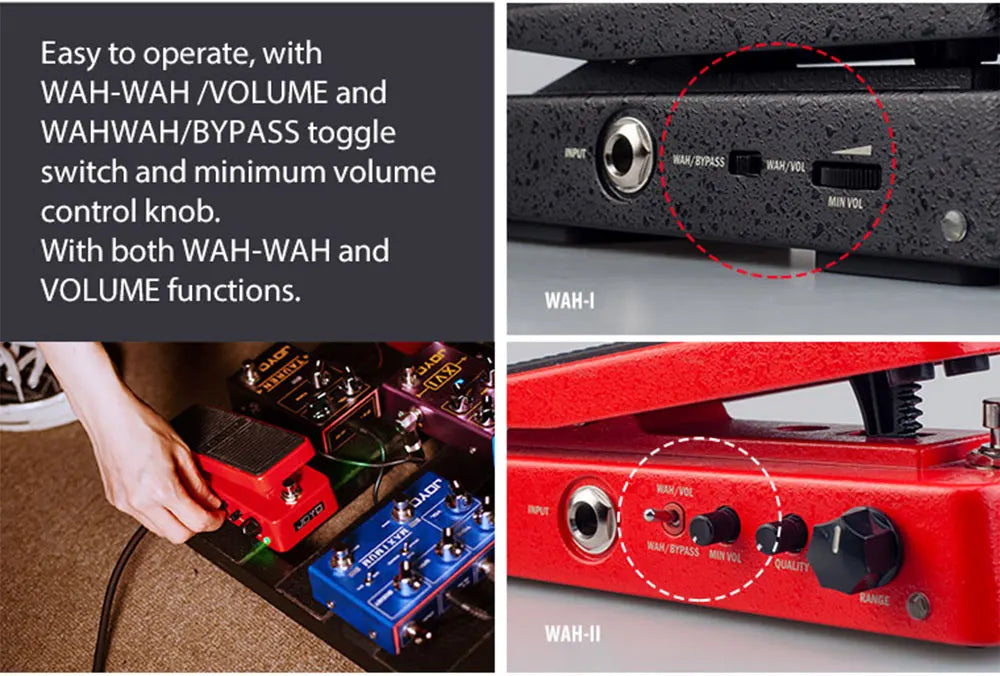Red Riot WAH-II — JOYO Multi-Mode Wah & Active Volume Command Pedal (6-Range Q Engine)