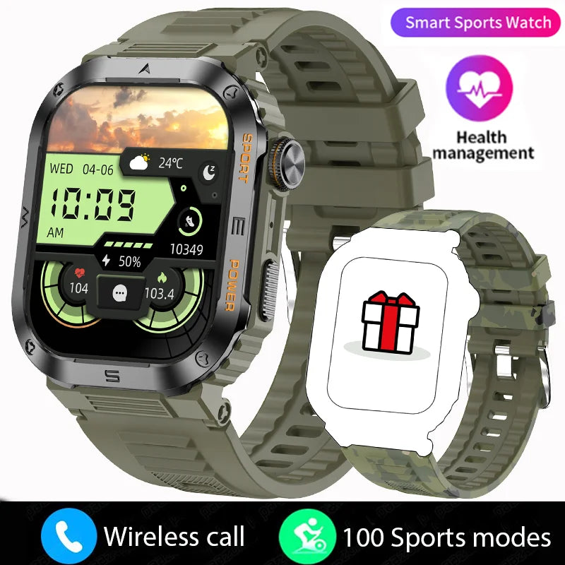 Rugged and Durable Military Smart Watch – 2.01" HD Display, IP68 Waterproof, Bluetooth Voice Smartwatch for Android & iOS - Premium smart watch from Lizard Vigilante - Just $58.99! Shop now at Lizard Vigilante