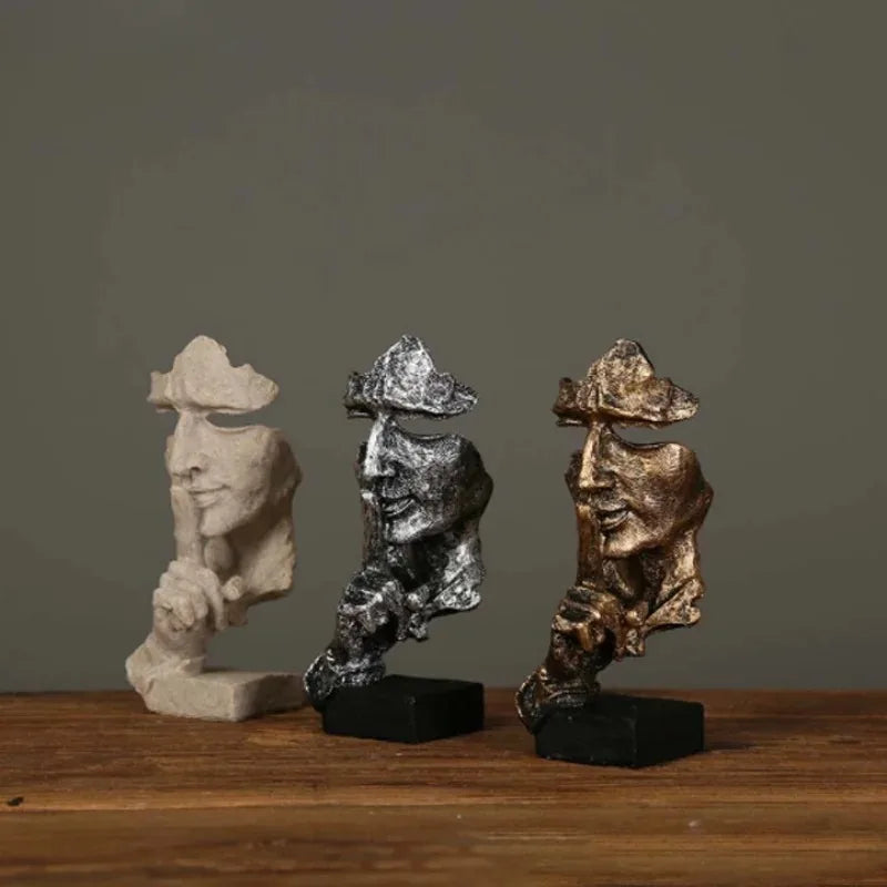New Creative Abstract Silence Is Gold Abstract Figurine Resin Hand Face Men Statue Sculpture Home Office Living Room Desk Decor