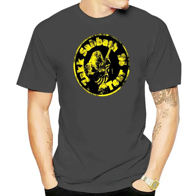 Zakk Sabbath Men’s Yellow Circle Graphic T-Shirt – Black Tee with Colorful Design - Premium T-Shirt from Lizard Vigilante - Just $23.88! Shop now at Lizard Vigilante