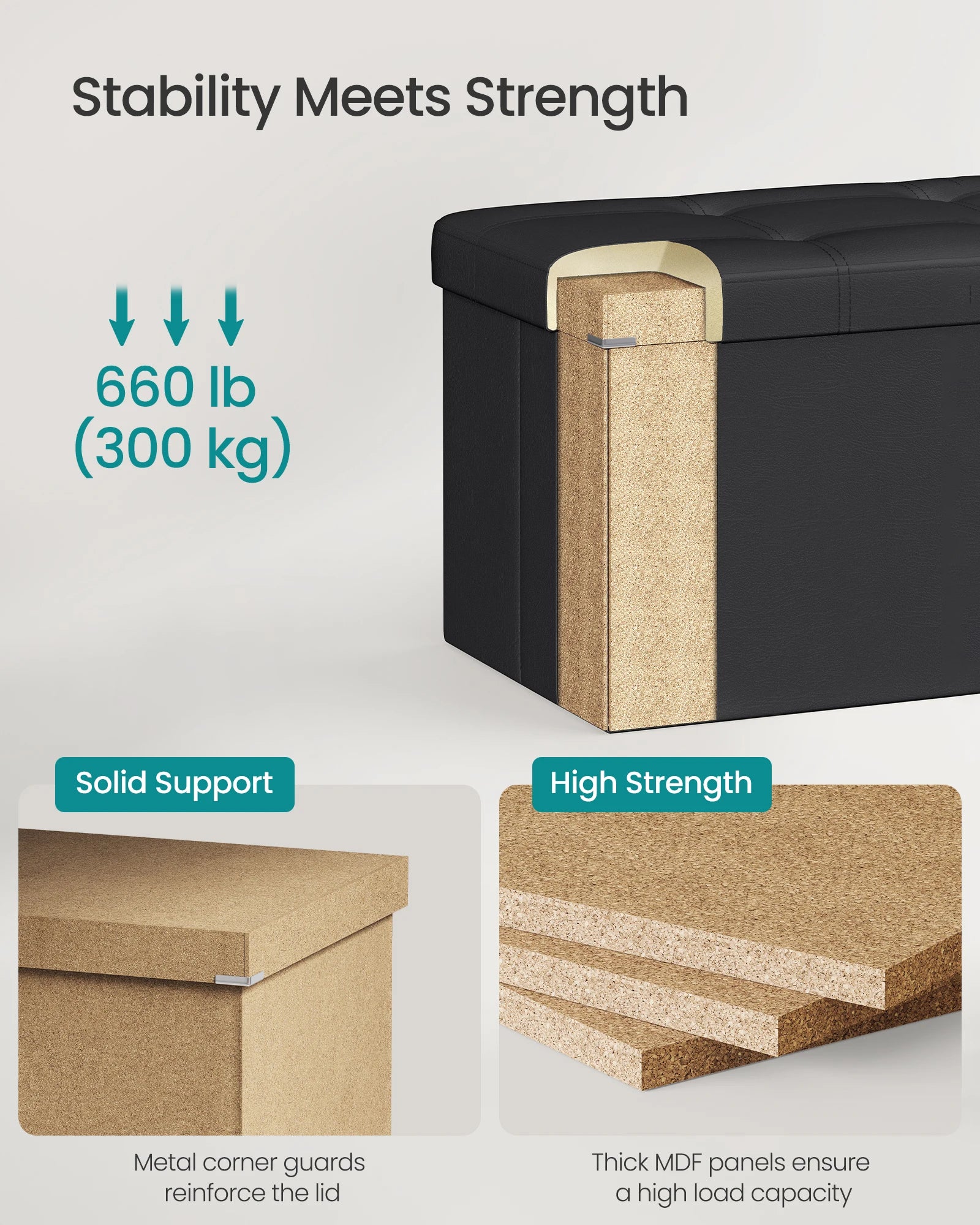 SONGMICS 43 Inches Folding Storage Ottoman Bench, Storage Chest, Footrest, Coffee Table, Padded Seat, Faux Leather - Premium  from Lizard Vigilante - Just $116.99! Shop now at Lizard Vigilante