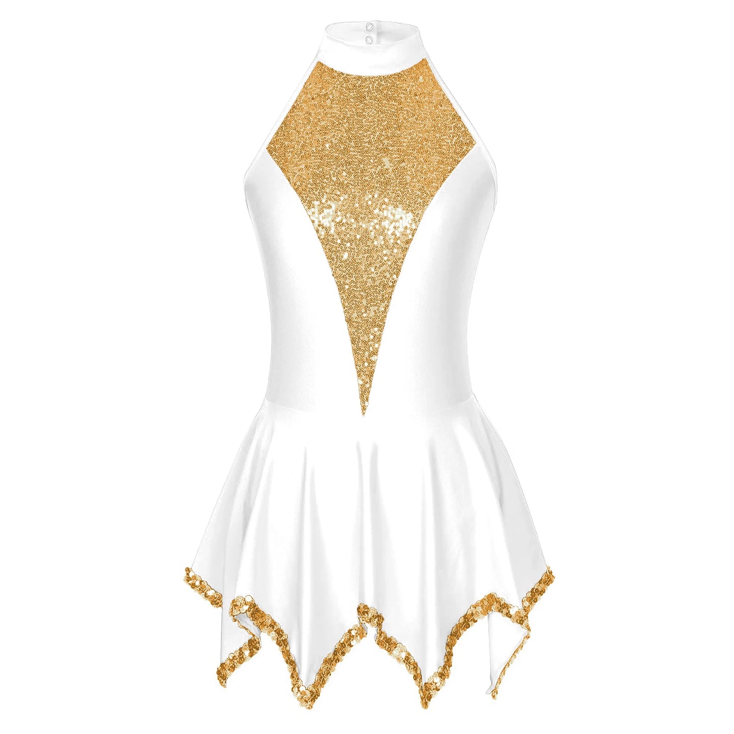 Womens Shiny Sequin Ballet Lyrical Dance Dress Halter Neck Sleeveless Ice Skating Clothes Prom Party Stage Performance Dancewear - Premium  from Lizard Vigilante - Just $14.99! Shop now at Lizard Vigilante