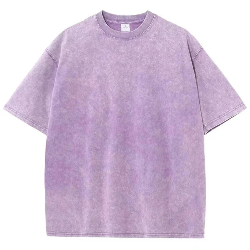 American Style Retro Heavyweight Solid Color Short Sleeved T-shirt Men Women Summer Street Trendy Washed Old Oversized Clothes - Premium  from Lizard Vigilante - Just $26.99! Shop now at Lizard Vigilante