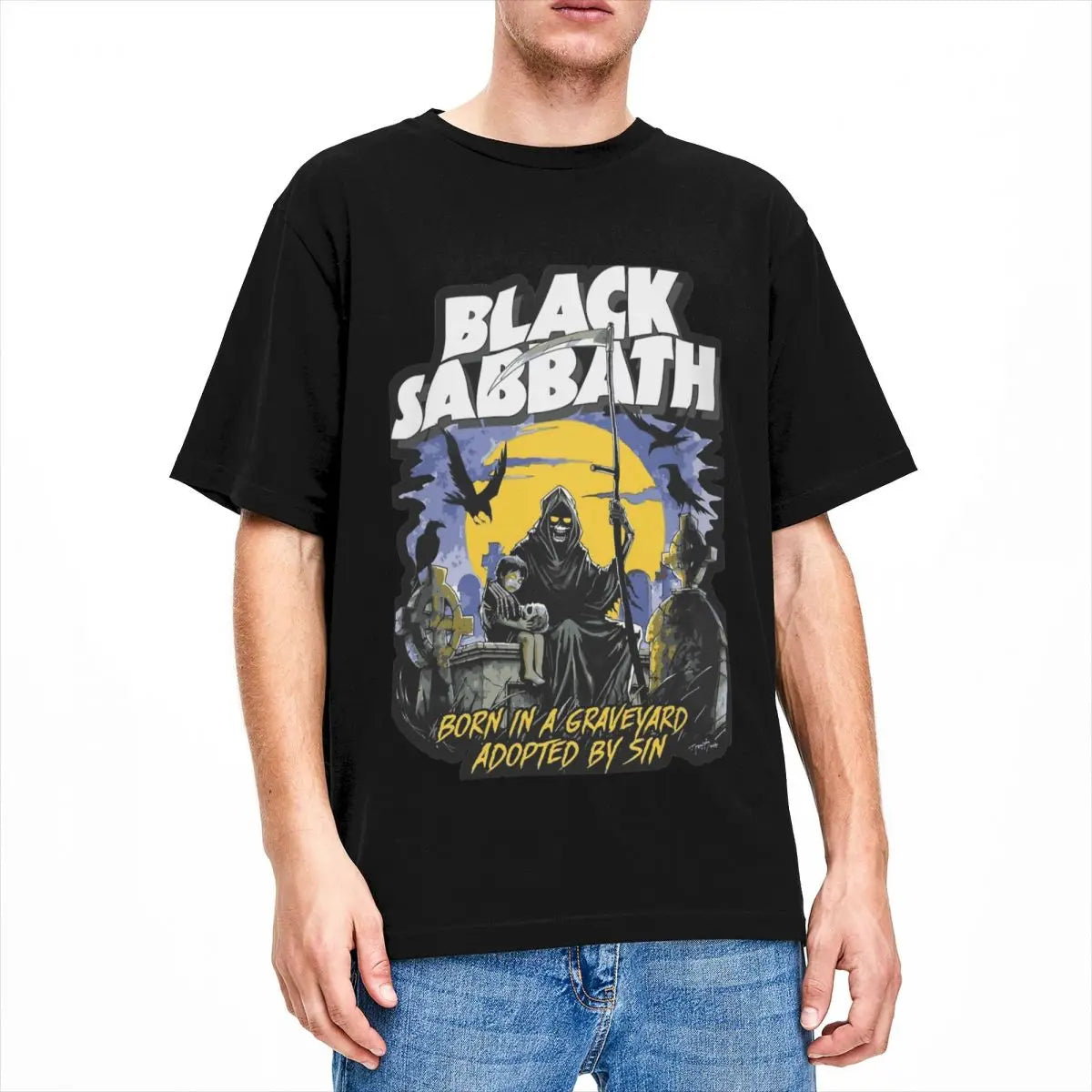 Born in a Graveyard Adopted by Sin Black Sabbath Rock Band T-shirts for Men Women Short Sleeve Tee Shirt 4XL 5XL 6XL Tops - Premium t-shirt from Lizard Vigilante - Just $23.88! Shop now at Lizard Vigilante