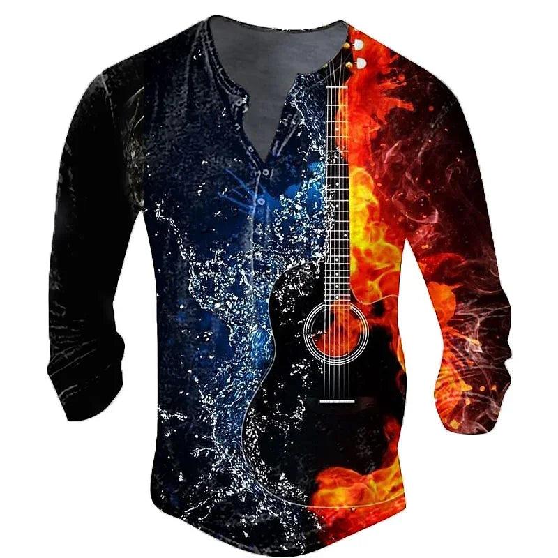 Vintage Men's T-Shirt Imitation Cotton Tee Rock Music Graphic Tees 3d Printed Long Sleeve Henley Shirt Oversized Men Clothing - Premium t-shirt from Lizard Vigilante - Just $24.99! Shop now at Lizard Vigilante