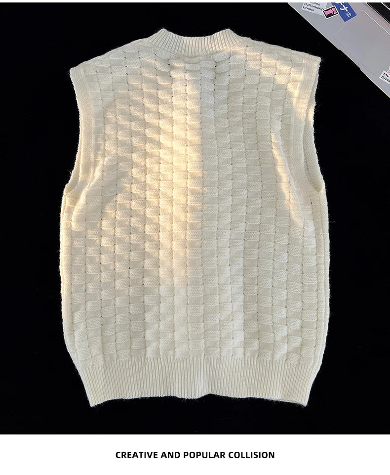 “GRUNGEWEAVE 666” Vintage Knit Vest – Jacquard Check Pattern Sleeveless V-Neck Armor for Off-Stage Legends & Louder Lives - Premium vest from dsers - Just $47.99! Shop now at Lizard Vigilante