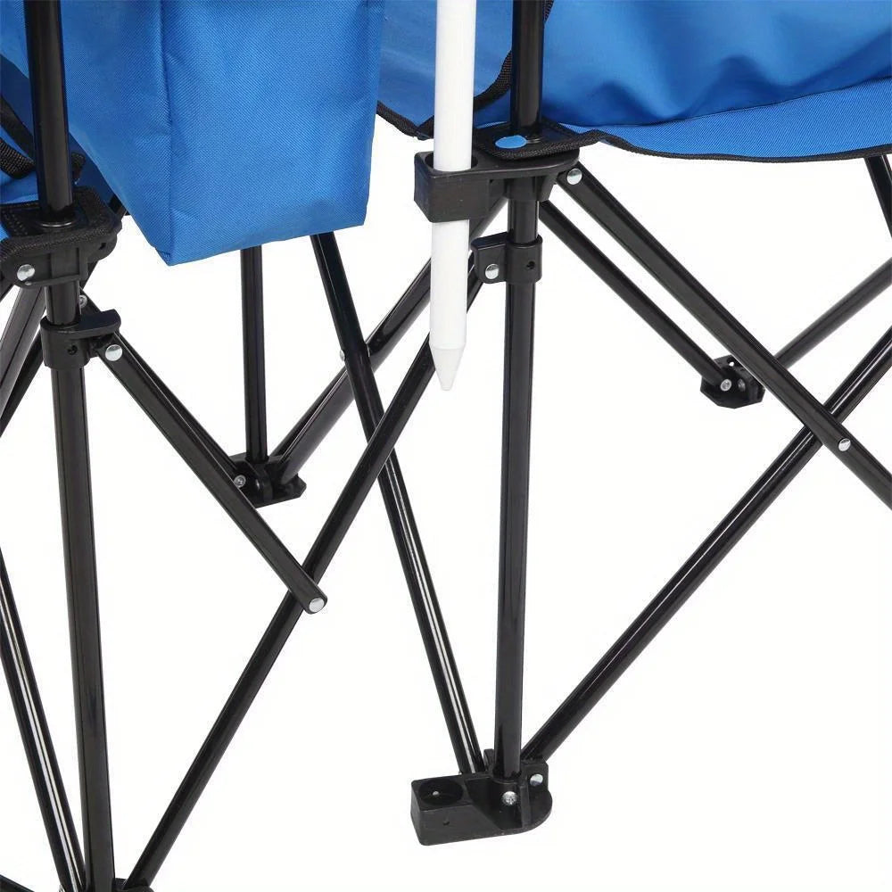 Camping portable outdoor 2-seat folding chair with blue beach umbrella - Premium  from Lizard Vigilante - Just $104.99! Shop now at Lizard Vigilante