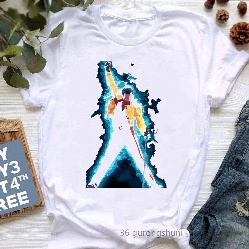 Vintage Freddie Mercury T-Shirt for Women | Retro Queen Band Graphic Tee | 2024 Hipster Casual Summer Tops - Premium T-Shirt from Lizard Vigilante - Just $23.88! Shop now at Lizard Vigilante