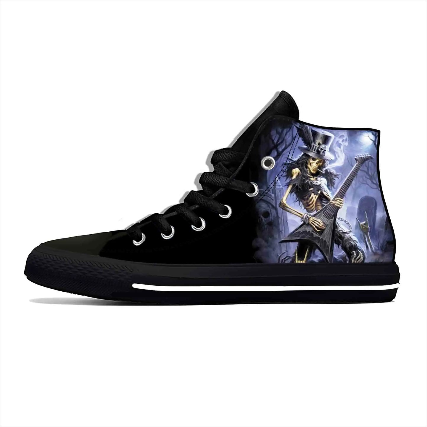 Heavy Metal Rock Skull Guitar Grim Reaper Gothic Canvas High-Tops - Premium high top shoes from Lizard Vigilante - Just $42.99! Shop now at Lizard Vigilante