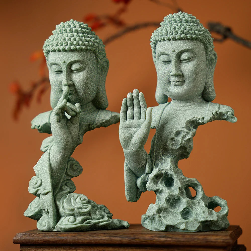 Buddhist Statue Desktop Decoration Tablescape Decoration Home Zen Statue Green Sandstone