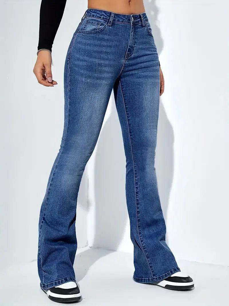 Women's Flare Stretch Jeans Fashion Skinny Bell Bottom High Waist Gray Denim Pants Lady Classic Y2K Punk Long Trousers - Premium jeans from Lizard Vigilante - Just $34.99! Shop now at Lizard Vigilante