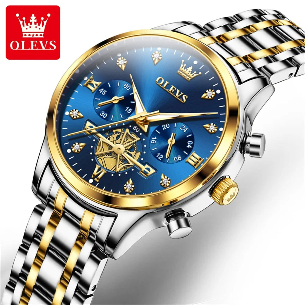 OLEVS New Flywheel Design Luxury Couple Watch Waterproof Moon Phase Chronograph Brand Original Quartz Wrist Watch for Men Women - Premium  from Lizard Vigilante - Just $50.99! Shop now at Lizard Vigilante