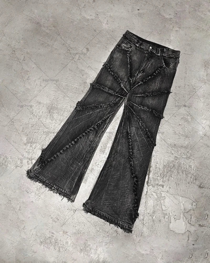 Punk Black American Street Rock Retro Y2K High Waist Oversized Jeans Men 2024 New Raw Edge Washed Straight Wide Leg Trousers Men - Premium jeans from Lizard Vigilante - Just $38.88! Shop now at Lizard Vigilante