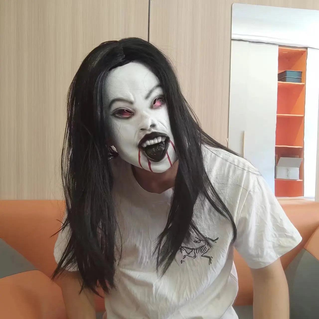 Midnight Hex Widow Mask: Long-Haired Witch Horror Headpiece For Adults