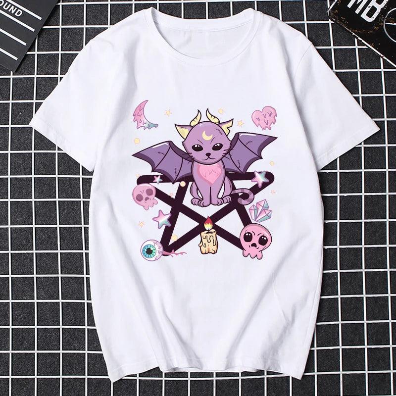 Women Halloween Pastel Goth Cute Creepy Demon Cat and Skull T Shirt Pastel Goth Creepy Cat Japanese Manga Printed T-shirt - Premium T-Shirt from Lizard Vigilante - Just $22.99! Shop now at Lizard Vigilante