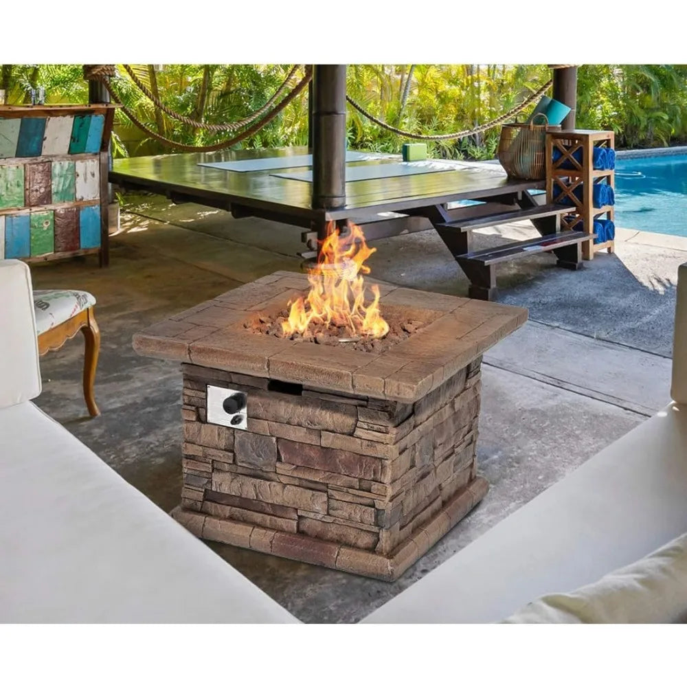 Outdoor Propane Fire Pit Table - 32-Inch Imitation Stone Concrete Firepit with Lava Rocks, Rain Cover, & 50,000 BTU Heat Output - Premium fire pit from Lizard Vigilante - Just $366.66! Shop now at Lizard Vigilante