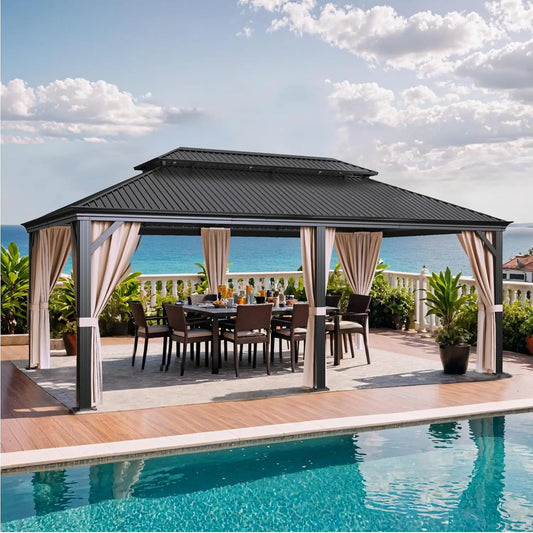 120 Sq. Ft. Hardtop Gazebo with Curtains & Netting – Aluminum Frame Outdoor Canopy - Premium gazebo from Lizard Vigilante - Just $1488.88! Shop now at Lizard Vigilante