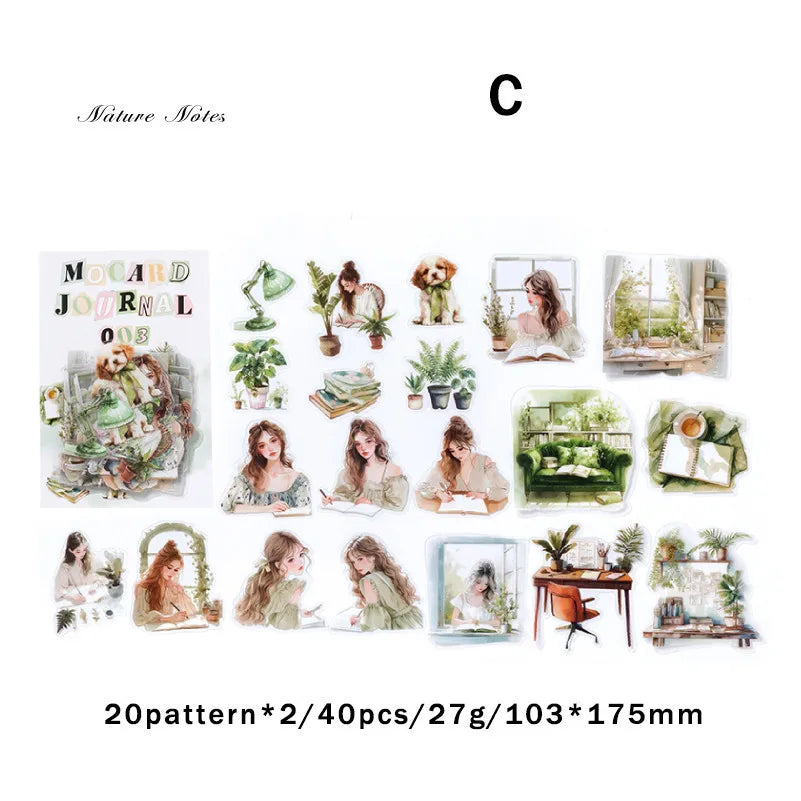 Journamm 40pcs/pack PET Materials Character Sticker DIY Scrapbook Collage Supplies Creative Decor Stationery Aesthetics Stickers