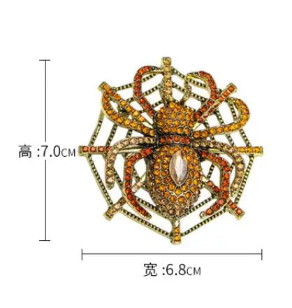 Venom Stage Spider Brooch – Giant Crystal Punk Insect Pin with Pearl Shockwave