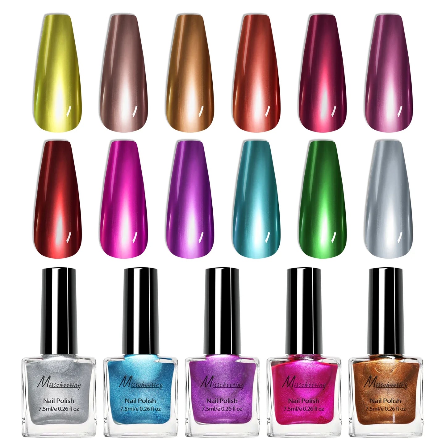 12 colors 7.5ml metal mirror nail polish semi-permanent topcoat nail polish LED gel varnish suitable for girls diy nail charm
