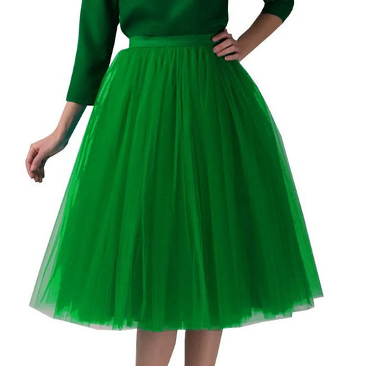 Elegant Women Tulle Skirt Korean Fashion Mesh Womens Pleated Knee Length Skirt Adult Tutu Dancing Skirt Green Party Faldas - Premium  from Lizard Vigilante - Just $12.99! Shop now at Lizard Vigilante