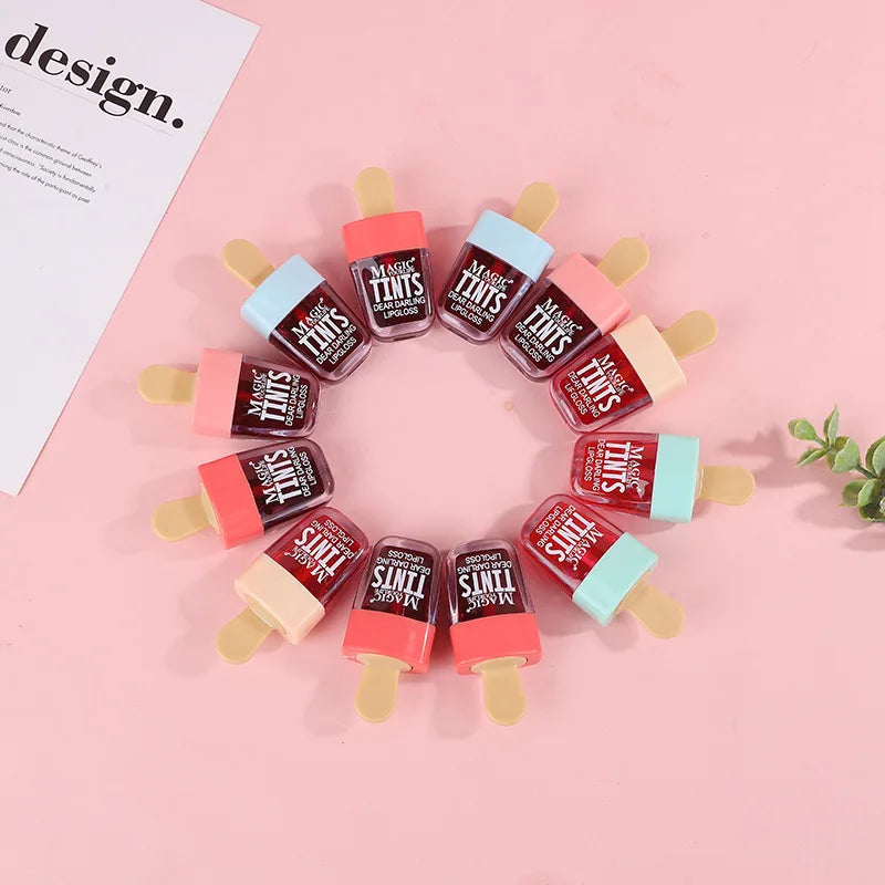 Ice cream liquid lip gloss, ice cream liquid lipstick set, dyed lips, long-lasting color development, moisturizing