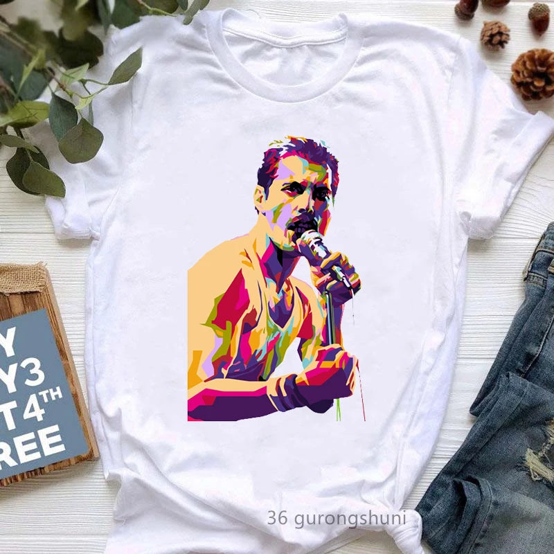 Vintage Freddie Mercury T-Shirt for Women | Retro Queen Band Graphic Tee | 2024 Hipster Casual Summer Tops - Premium T-Shirt from Lizard Vigilante - Just $23.88! Shop now at Lizard Vigilante