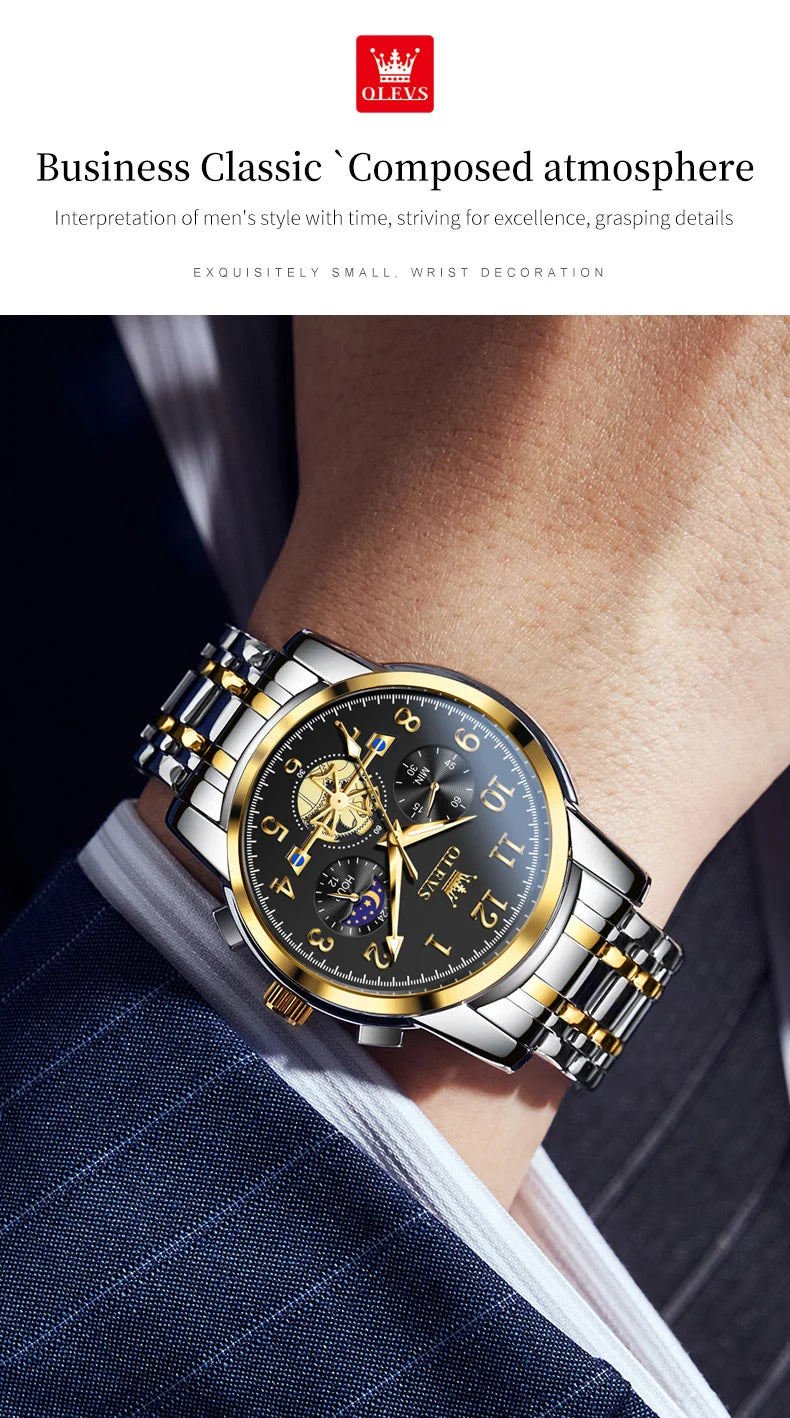 OLEVS New Flywheel Design Luxury Couple Watch Waterproof Moon Phase Chronograph Brand Original Quartz Wrist Watch for Men Women - Premium  from Lizard Vigilante - Just $50.99! Shop now at Lizard Vigilante