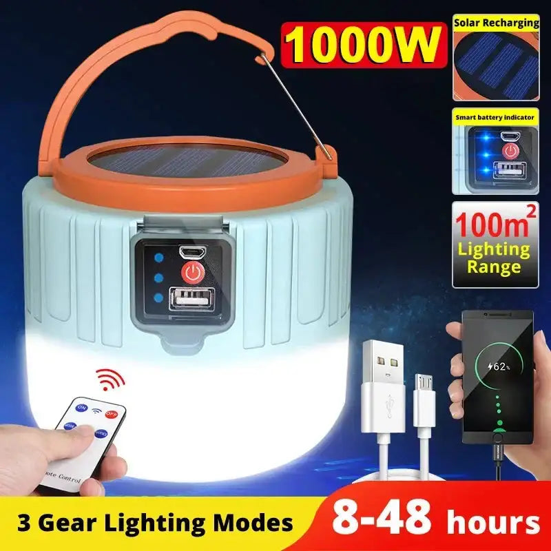 Powerful Solar LED Camping Lamp Waterproof Portable Lanterns Emergency Lights For BBQ Hiking USB Rechargeable Tent Lanterns