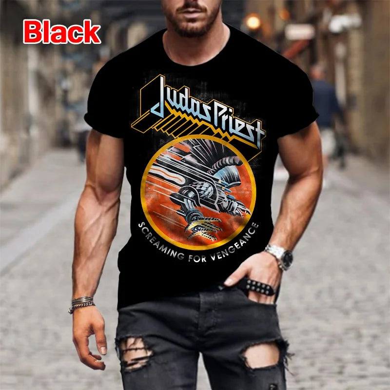 Fashion Hip Hop Rock Judas Priest Band 3D Printed T shirts For Men Casual Street Trend Short Sleeve T-shirt Large Size Clothing - Premium T-shirt from Lizard Vigilante - Just $23.99! Shop now at Lizard Vigilante