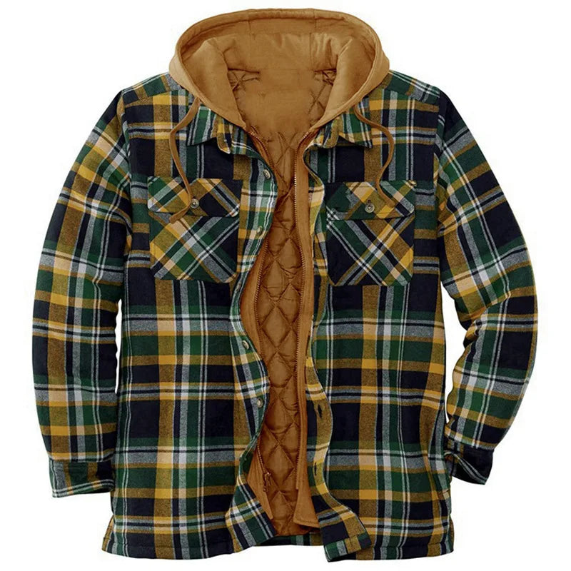 Oversized Plaid Patchwork Hooded Shirt Jacket – Men's Casual Streetwear Outerwear for Autumn & Winter - Premium jacket from Lizard Vigilante - Just $46.66! Shop now at Lizard Vigilante