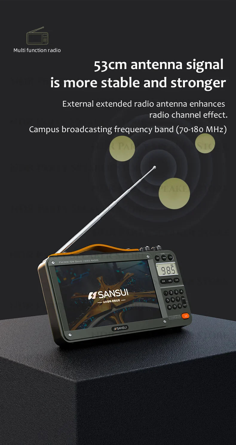 SANSUI Wireless Bluetooth Speakers Home Full-band Radio LED HD Video Player Portable MP4 Walkman Built-in Rechargeable Battery