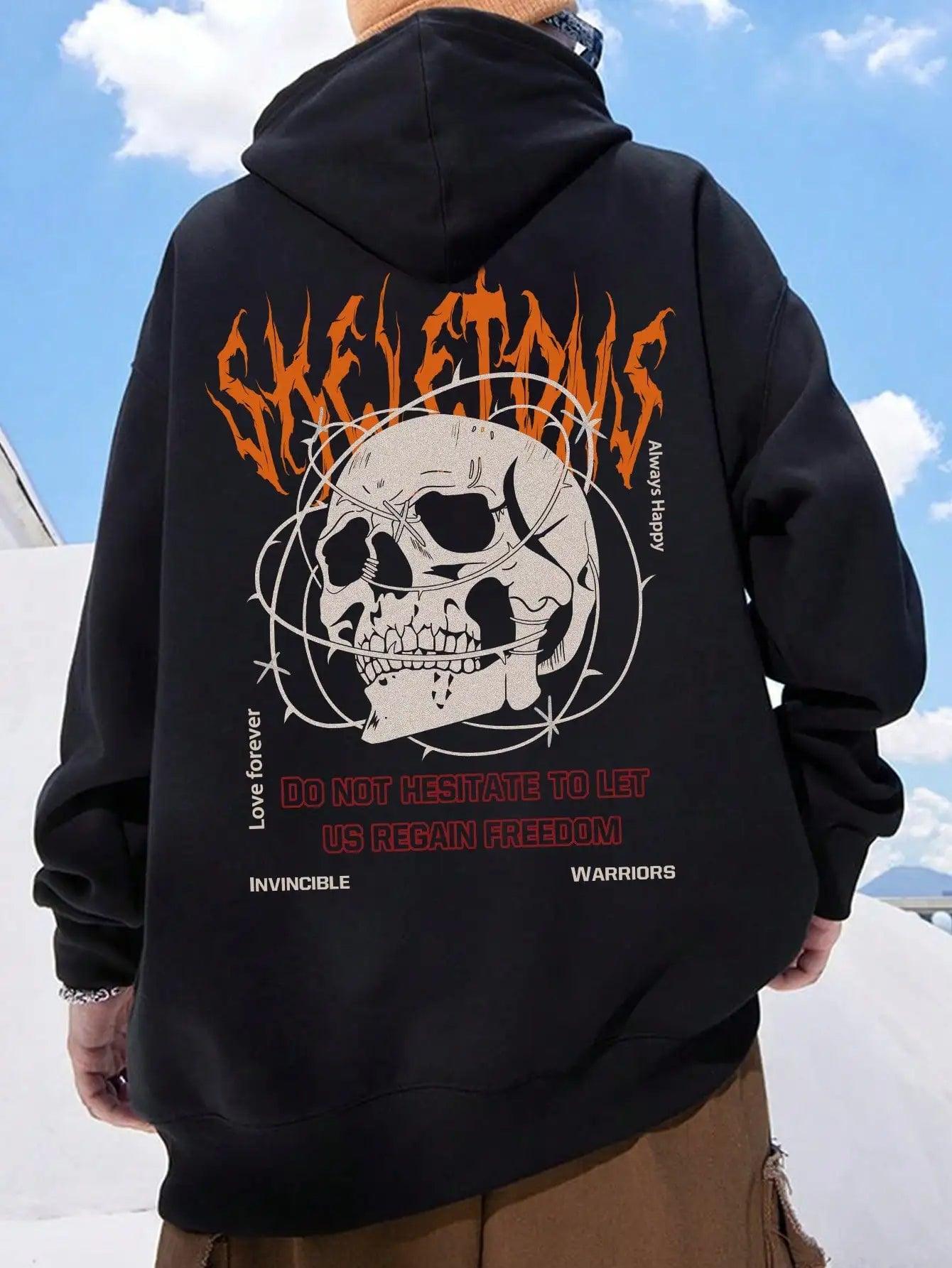 Skeletons Entangled In Thorns Printed Streetwear Men Cartoons Creative Hoodie Crewneck Fashion Pullover Loose Pocket Man Hoody - Lizard Vigilante