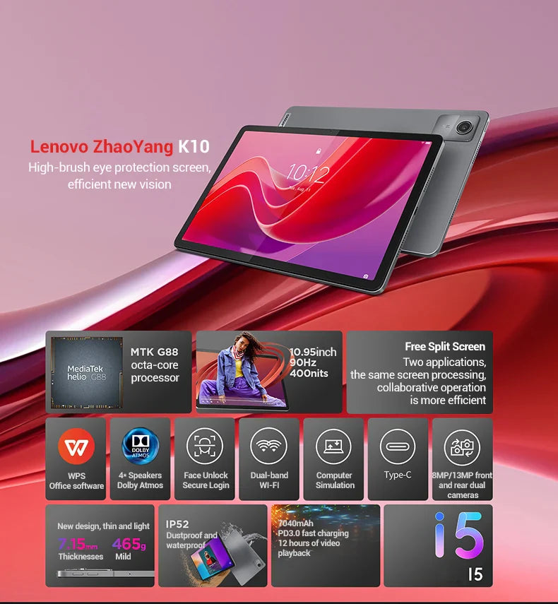 Lenovo Tab K10 M11 TB330FU 6/8+128GB Zhaoyang Tablets K10 MediaTek Helio G88 Global Rom Support OTA 10.95-inch Screen GPS WIFI