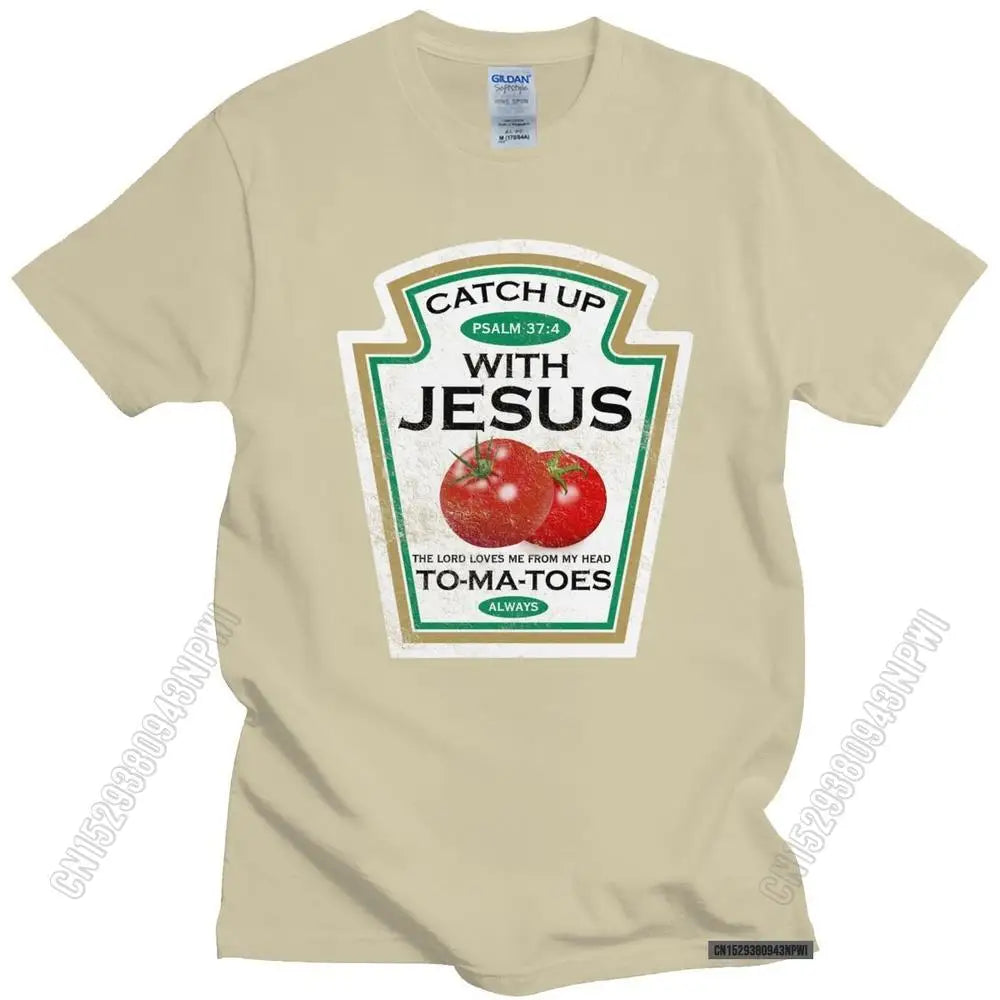 Crucify Your Cravings: The 'Catch Up With Jesus' Vegan Tomato T-Shirt - Premium t-shirt from Lizard Vigilante - Just $23.88! Shop now at Lizard Vigilante