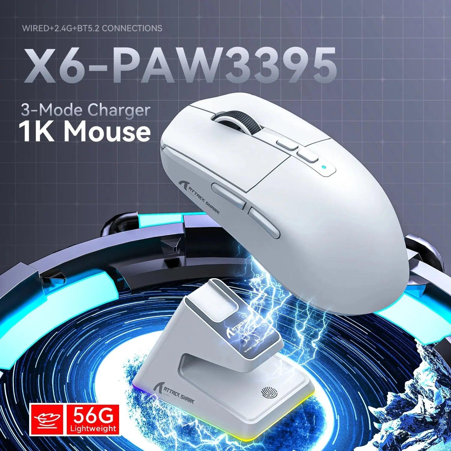 Lightweight Wireless Gaming Mouse with 3 Mode Wired 2.4G BT5.2 Up to 26K DPI RGB Backlight Charging Base for Laptop Desktop - X6 - Lizard Vigilante