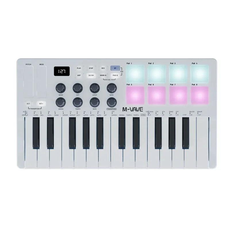 M-VAVE Portable MIDI 25-Key USB MIDI Keyboard Controller with 8 Backlit Drum Pads 8 Knobs 8 RGB Music Keyboard Instruments - Lizard Vigilante