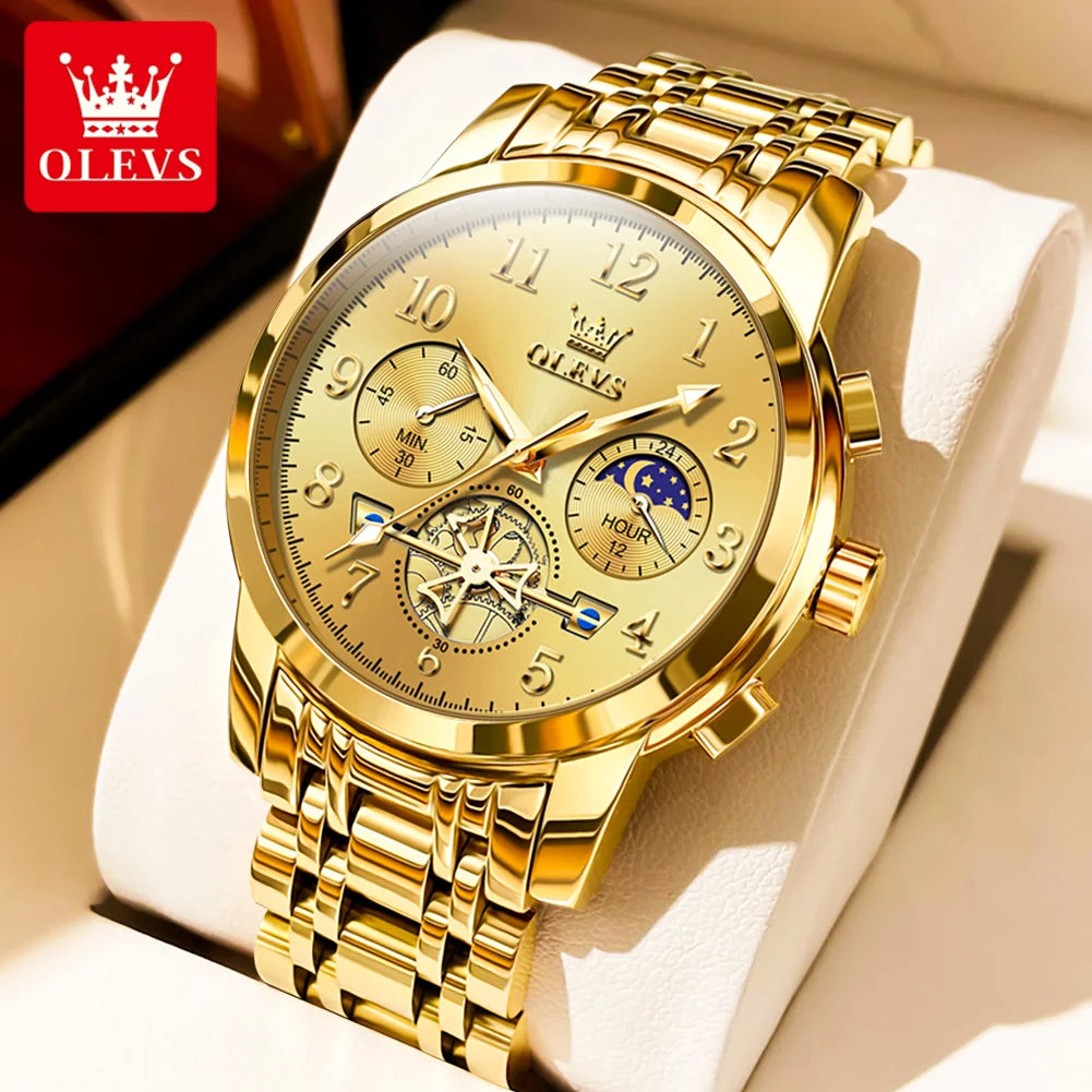 OLEVS New Flywheel Design Luxury Couple Watch Waterproof Moon Phase Chronograph Brand Original Quartz Wrist Watch for Men Women - Premium  from Lizard Vigilante - Just $50.99! Shop now at Lizard Vigilante