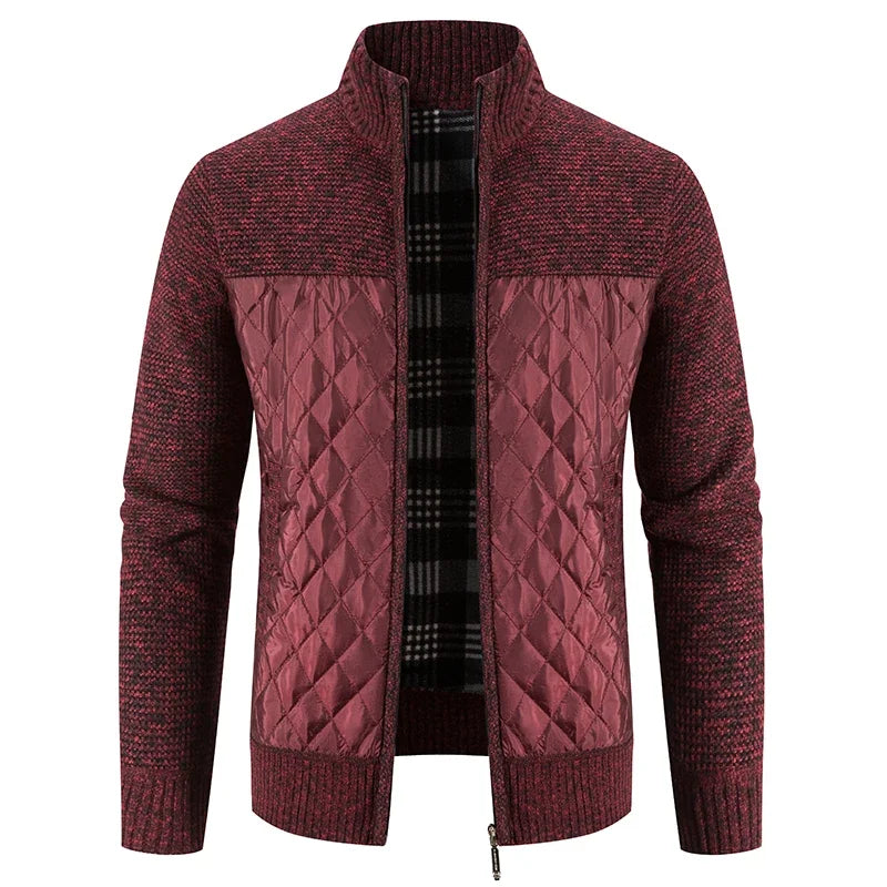 Men's Luxury Checkered Knit Hooded Cardigan – High-Quality Fleece Winter Sweater Jacket with Zipper Closure - Premium cardigan sweater from Lizard Vigilante - Just $46.66! Shop now at Lizard Vigilante