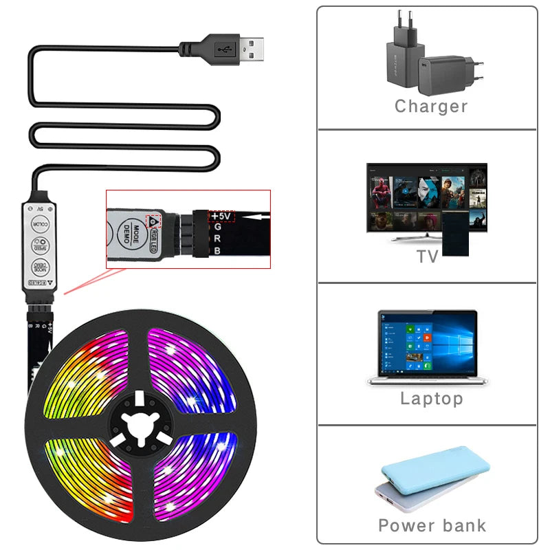 RGB 5050 LED Strip Lights for TV – USB 5V Backlight Tape | Perfect for Home, Parties, and Decoration - Premium LED Strip Lights from Lizard Vigilante - Just $22.99! Shop now at Lizard Vigilante