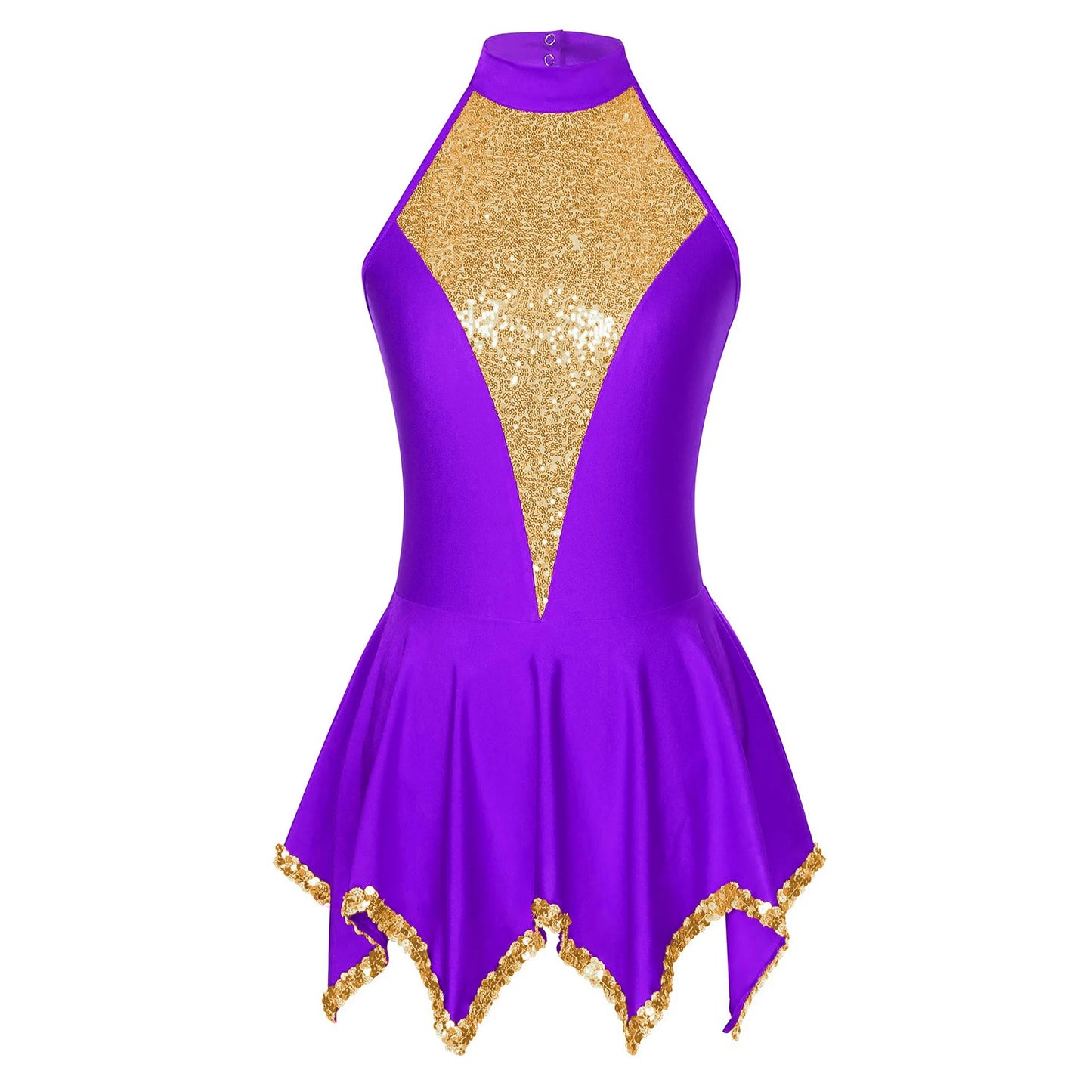 Womens Shiny Sequin Ballet Lyrical Dance Dress Halter Neck Sleeveless Ice Skating Clothes Prom Party Stage Performance Dancewear - Premium  from Lizard Vigilante - Just $14.99! Shop now at Lizard Vigilante