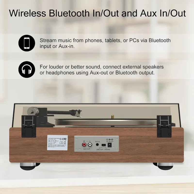 Hi-Fi Stereo Turntable Vinyl Record Player, Bluetooth Input/Output, Belt Drive, 2-Speed with Adjustable - Premium  from Lizard Vigilante - Just $406.99! Shop now at Lizard Vigilante