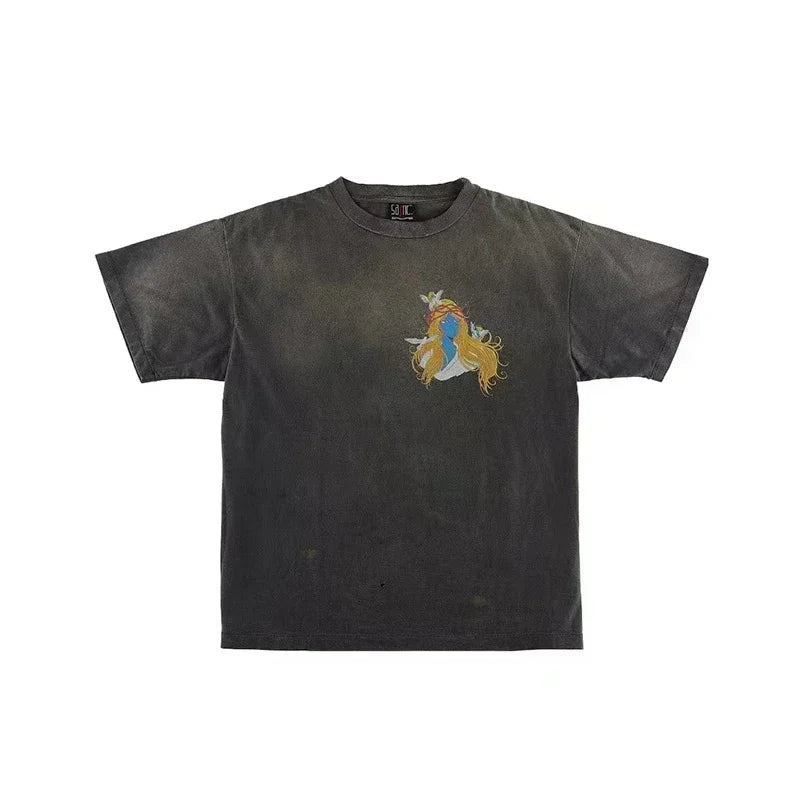 Men Women High Street Vintage Washed Black T-Shirt Top Quality Cototn TEE 3D Cracked Letters Logo Print Saint T Shirt With Tags - Premium  from Lizard Vigilante - Just $64.99! Shop now at Lizard Vigilante