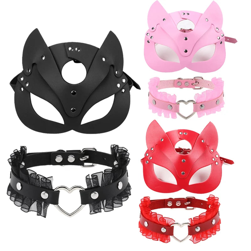 Women’s Sexy Leather Cat Mask with Collar – Half-Face Cosplay & Party Accessory - Premium cat mask from Lizard Vigilante - Just $25.88! Shop now at Lizard Vigilante