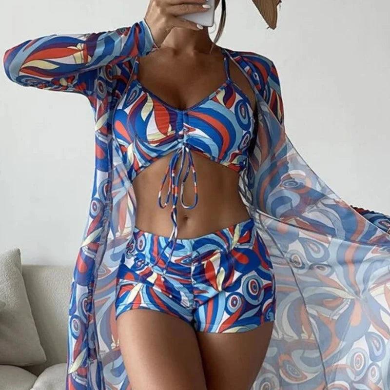 Summer Print Swimsuits Tankini Sets Female Swimwear Push Up For Beach Wear Three-Piece Bathing Suits Pool Women's Swimming Suit - Lizard Vigilante