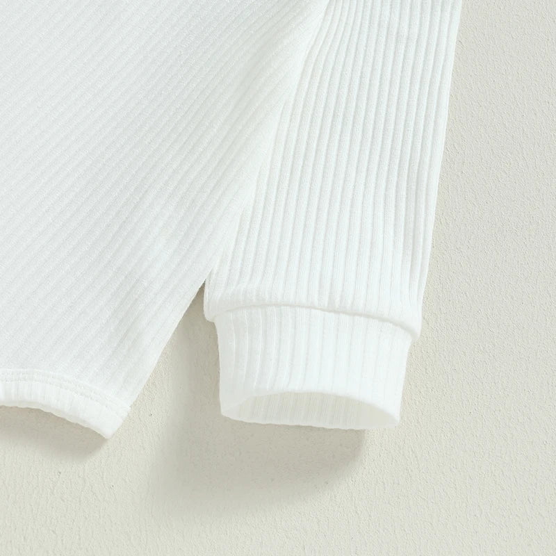 Baby Boy 2 Piece Outfit Solid Color Ribbed Button Long Sleeve Rompers and Elastic Pants Fall Spring Clothes